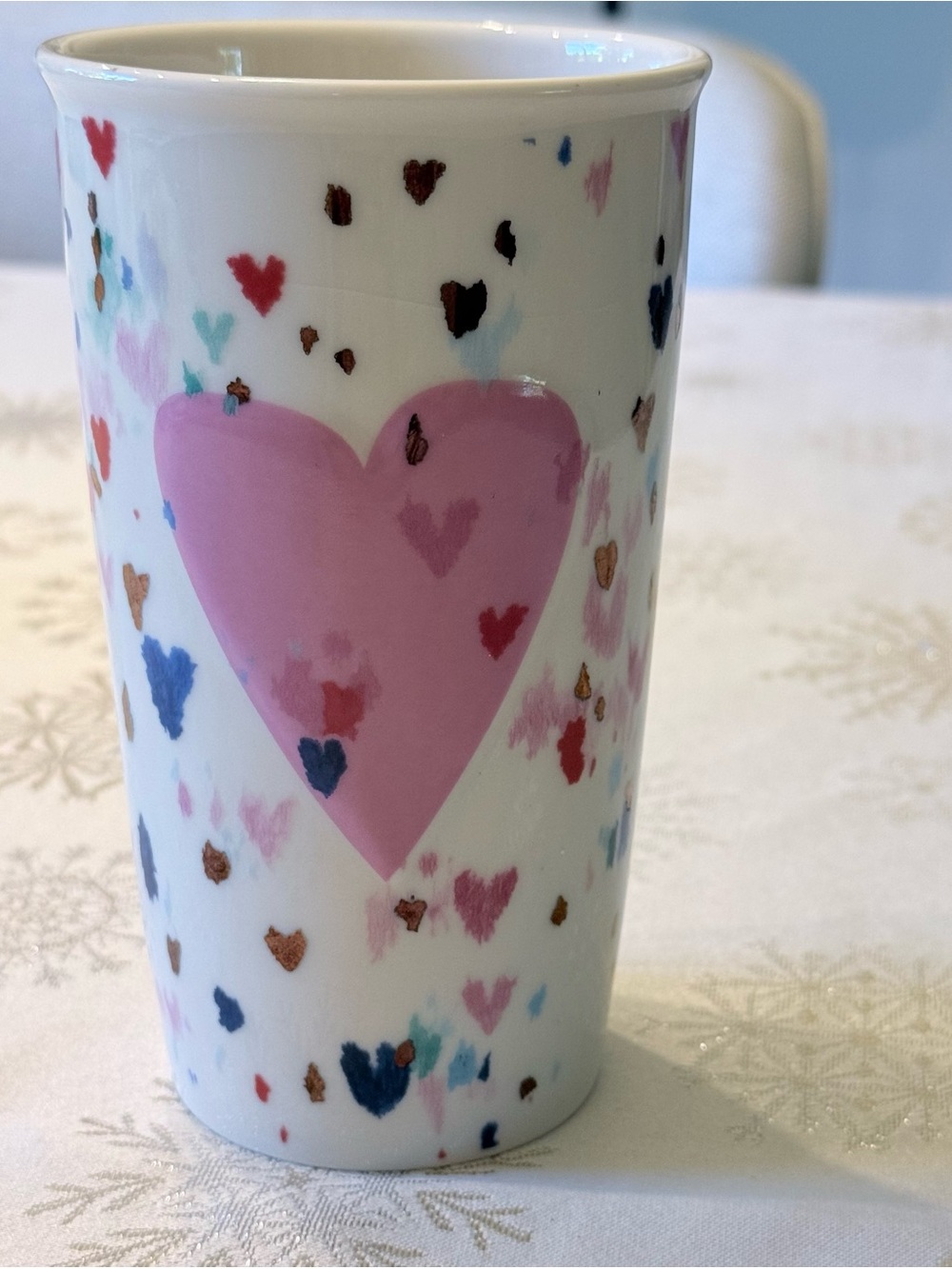 Starbucks 2016 Valentine’s Ceramic Insulated Travel Tumbler Pink Heart Confetti
